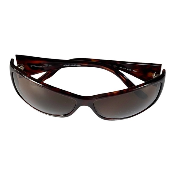 Oscar de la Renta wraparound shield style tortoise shell dark brown sunglasses - Picture 6 of 14